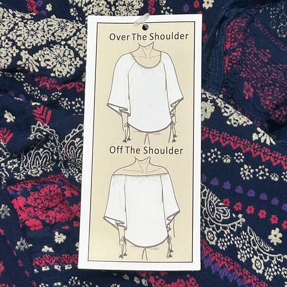 Westport Top Womens 2X Red Blue Floral Paisley Lace Trim Peasant Boho NWT - Picture 9 of 11